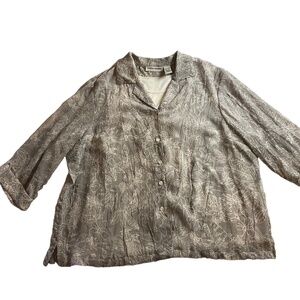 NWT Cathy Daniel's Grey White Floral Pattern Long Sleeve Blouse 2X
